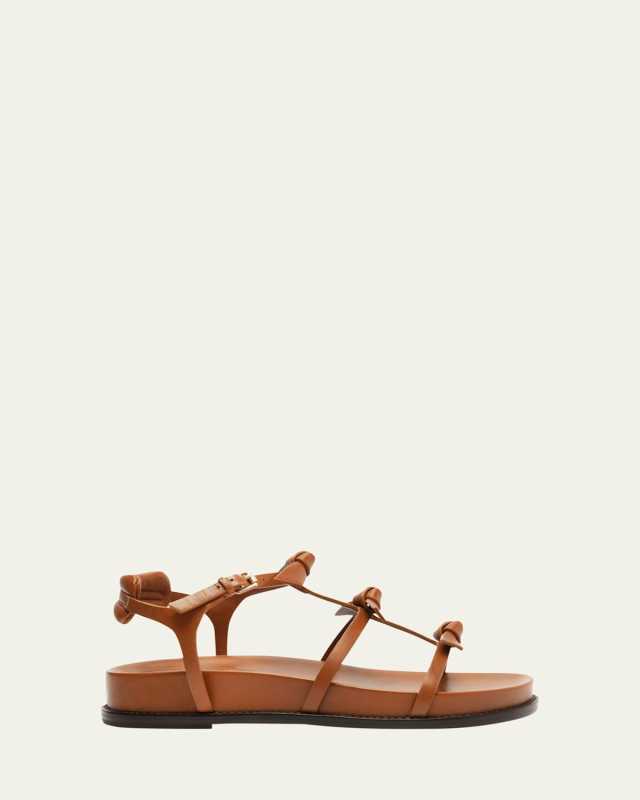 Lolita Ankle-Strap Knot Leather Flat Sandals